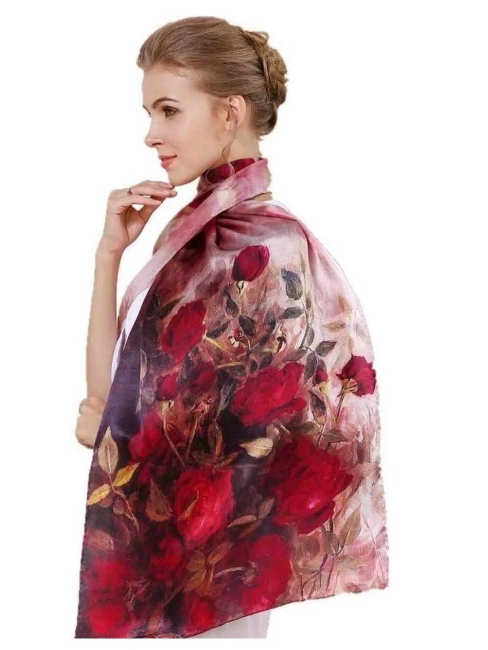 Asilk Mulberry watercolor roses reversible silk wrap
